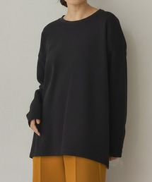 Cinderella | リップルダブルフェイスシルエットプルオーバー ボックスシルエット 裾スリット ストレスフリー トップス カジュアル レディース プルオーバー ミドル丈 春 秋 冬 あたたかい きれいめ かわいい ゆったり(Tシャツ/カットソー)