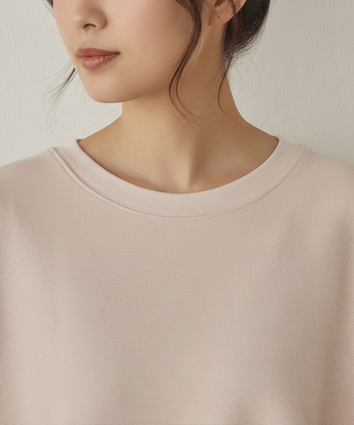 Cinderella（シンデレラ）の「リップルダブルフェイスシルエットプルオーバー ボックスシルエット 裾スリット ストレスフリー トップス カジュアル レディース プルオーバー ミドル丈 春 秋 冬 あたたかい きれいめ かわいい ゆったり（Tシャツ/カットソー・レディース・ブラック/グレー/ピンク/ホワイト/ブラウン・FREE）」の22枚目の写真