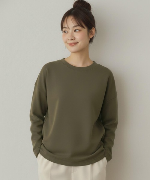 Cinderella（シンデレラ）の「リップルダブルフェイスシルエットプルオーバー ボックスシルエット 裾スリット ストレスフリー トップス カジュアル レディース プルオーバー ミドル丈 春 秋 冬 あたたかい きれいめ かわいい ゆったり（Tシャツ/カットソー・レディース・ブラック/グレー/ピンク/ホワイト/ブラウン・FREE）」の10枚目の写真