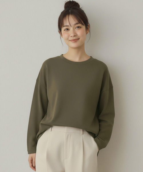 Cinderella（シンデレラ）の「リップルダブルフェイスシルエットプルオーバー ボックスシルエット 裾スリット ストレスフリー トップス カジュアル レディース プルオーバー ミドル丈 春 秋 冬 あたたかい きれいめ かわいい ゆったり（Tシャツ/カットソー・レディース・ブラック/グレー/ピンク/ホワイト/ブラウン・FREE）」の11枚目の写真