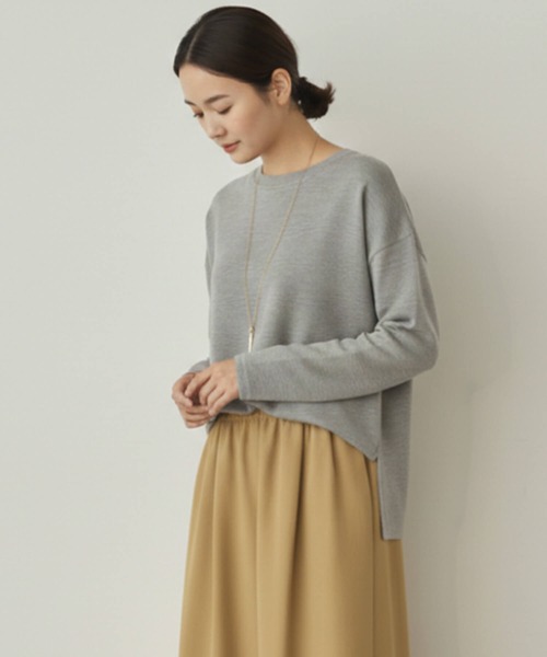 Cinderella（シンデレラ）の「リップルダブルフェイスシルエットプルオーバー ボックスシルエット 裾スリット ストレスフリー トップス カジュアル レディース プルオーバー ミドル丈 春 秋 冬 あたたかい きれいめ かわいい ゆったり（Tシャツ/カットソー・レディース・ブラック/グレー/ピンク/ホワイト/ブラウン・FREE）」の13枚目の写真