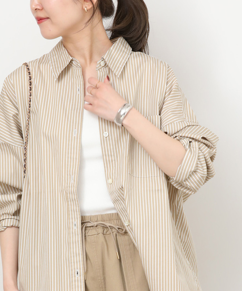 JOURNAL STANDARD relume（ジャーナルスタンダード　レリューム）の「コンパクトコットンストライプビッグシャツ（シャツ/ブラウス・レディース・ホワイト/サックスブルー/ベージュ系その他/ホワイト系その他・FREE）」の3枚目の写真