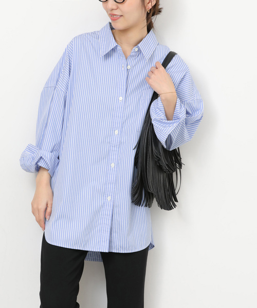 JOURNAL STANDARD relume（ジャーナルスタンダード　レリューム）の「コンパクトコットンストライプビッグシャツ（シャツ/ブラウス・レディース・ホワイト/サックスブルー/ベージュ系その他/ホワイト系その他・FREE）」の4枚目の写真