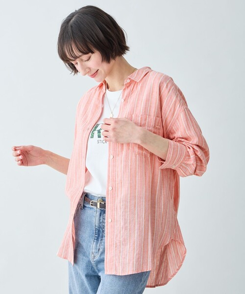 ANY(エニィ)の「ヨーロピアンリネンオーバーシャツ(シャツ/ブラウス・レディース・ライトオレンジ系1/スカイブルー系1/グレー系/ブルー系/ライトイエロー系/ベージュ系・X-LARGE)」の18枚目の写真