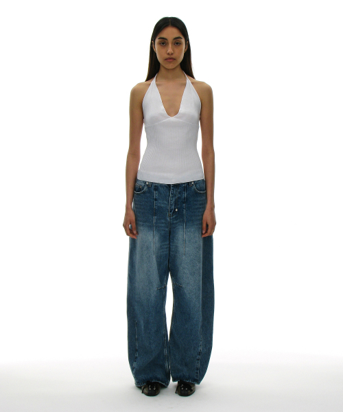 PARTIMENTO WOMEN(パルティメントウィメン)の「ウォッシュドラウンドジーンズ_ミッドブルー(デニムパンツ・レディース・ブルー・SMALL/MEDIUM)」の1枚目の写真