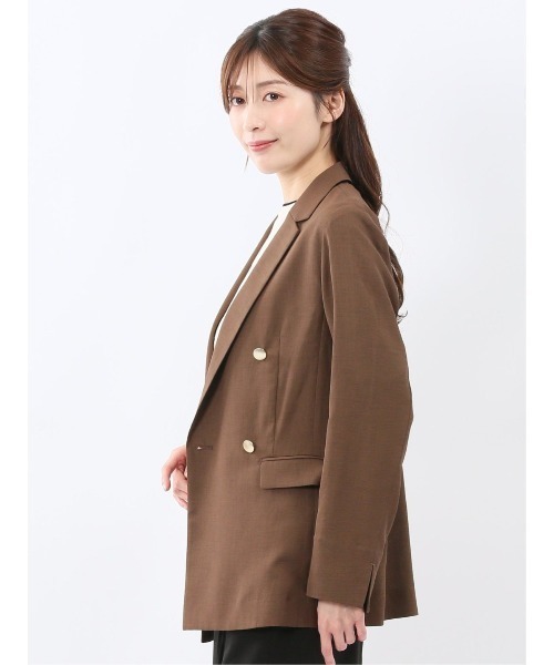 m.f.editorial(エムエフエディトリアル)の「【シアー素材 軽量 ウォッシャブル】m.f.エディトリアル レディース 麻調合繊 ダブル ジャケット 茶(テーラードジャケット・レディース・ブラウン・MEDIUM/LARGE)」の4枚目の写真