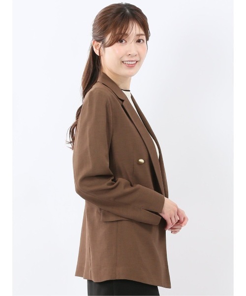 m.f.editorial(エムエフエディトリアル)の「【シアー素材 軽量 ウォッシャブル】m.f.エディトリアル レディース 麻調合繊 ダブル ジャケット 茶(テーラードジャケット・レディース・ブラウン・MEDIUM/LARGE)」の6枚目の写真