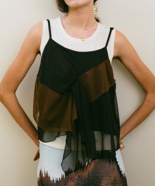 sahara(サハラ)の「Bi-color Ruffle Sheer Camisole/バイカラーラッフルシアーキャミソール(キャミソール・レディース・ブラック/ブルーグレー/ブラウン・FREE)」の3枚目の写真