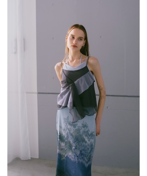 sahara(サハラ)の「Bi-color Ruffle Sheer Camisole/バイカラーラッフルシアーキャミソール(キャミソール・レディース・ブラック/ブルーグレー/ブラウン・FREE)」の9枚目の写真