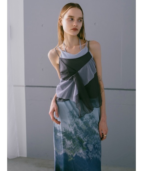 sahara(サハラ)の「Bi-color Ruffle Sheer Camisole/バイカラーラッフルシアーキャミソール(キャミソール・レディース・ブラック/ブルーグレー/ブラウン・FREE)」の8枚目の写真