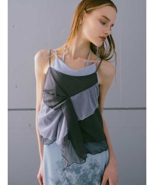 sahara(サハラ)の「Bi-color Ruffle Sheer Camisole/バイカラーラッフルシアーキャミソール(キャミソール・レディース・ブラック/ブルーグレー/ブラウン・FREE)」の13枚目の写真