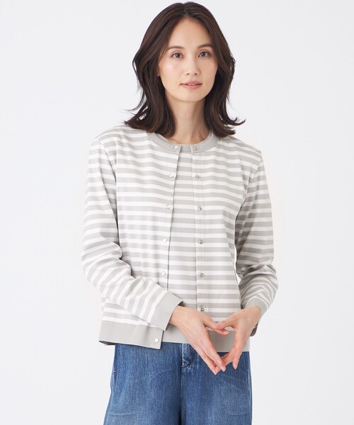 TRANS WORK(トランスワーク)の「【ウォッシャブル】セーターマシンカーディガン(Tシャツ/カットソー・レディース・オフホワイト/グレー系その他/ブラウン・40/38)」の2枚目の写真