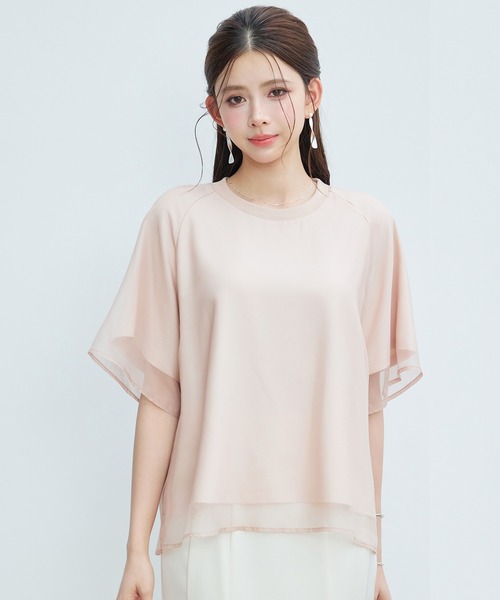 SAISON DE PAPILLON(セゾンドパピヨン)の「レーディス Tシャツ 異素材 ラグランスリーブ 体型カバー ゆったり カジュアル(Tシャツ/カットソー・レディース・ブラック/ライトベージュ/ピンクベージュ・L/M/S)」の1枚目の写真