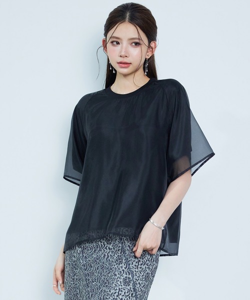 SAISON DE PAPILLON(セゾンドパピヨン)の「レーディス Tシャツ 異素材 ラグランスリーブ 体型カバー ゆったり カジュアル(Tシャツ/カットソー・レディース・ブラック/ライトベージュ/ピンクベージュ・L/M/S)」の2枚目の写真