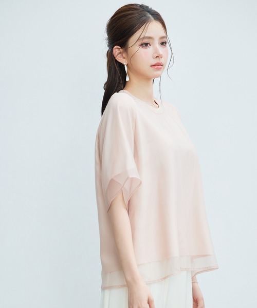 SAISON DE PAPILLON(セゾンドパピヨン)の「レーディス Tシャツ 異素材 ラグランスリーブ 体型カバー ゆったり カジュアル(Tシャツ/カットソー・レディース・ブラック/ライトベージュ/ピンクベージュ・L/M/S)」の12枚目の写真
