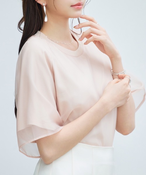SAISON DE PAPILLON(セゾンドパピヨン)の「レーディス Tシャツ 異素材 ラグランスリーブ 体型カバー ゆったり カジュアル(Tシャツ/カットソー・レディース・ブラック/ライトベージュ/ピンクベージュ・L/M/S)」の20枚目の写真