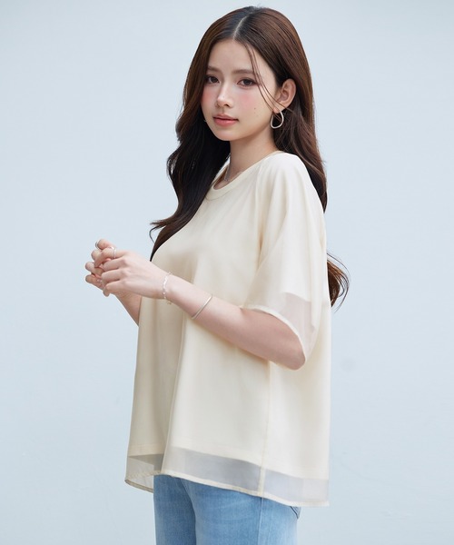 SAISON DE PAPILLON(セゾンドパピヨン)の「レーディス Tシャツ 異素材 ラグランスリーブ 体型カバー ゆったり カジュアル(Tシャツ/カットソー・レディース・ブラック/ライトベージュ/ピンクベージュ・L/M/S)」の21枚目の写真