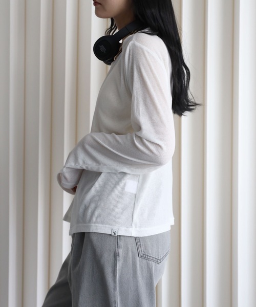 YENNA（イェンナ）の「シアーリブカーディガン　冷房対策/レイヤード（カーディガン/ボレロ・レディース・ブラック/ピンク/ホワイト/ネイビー/サックスブルー・FREE）」の13枚目の写真