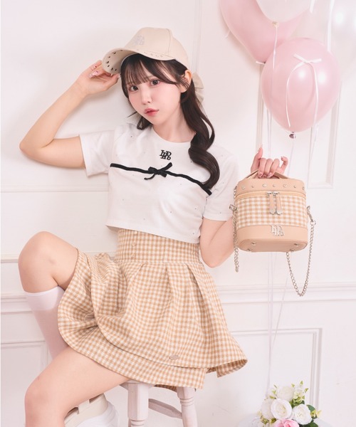 LAFARY（ラファリー）の「ギンガム合皮バニティバッグ（ショルダーバッグ・レディース・ベージュ/ピンク/ブラック・FREE）」の6枚目の写真
