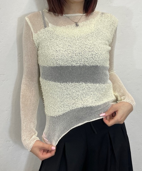 ROGER AND RAW(ロジャーアンドロウ)の「ブークレ切替シアーメッシュ長袖トップス(ニット/セーター・レディース・ブラック/アイボリー・FREE)」の19枚目の写真