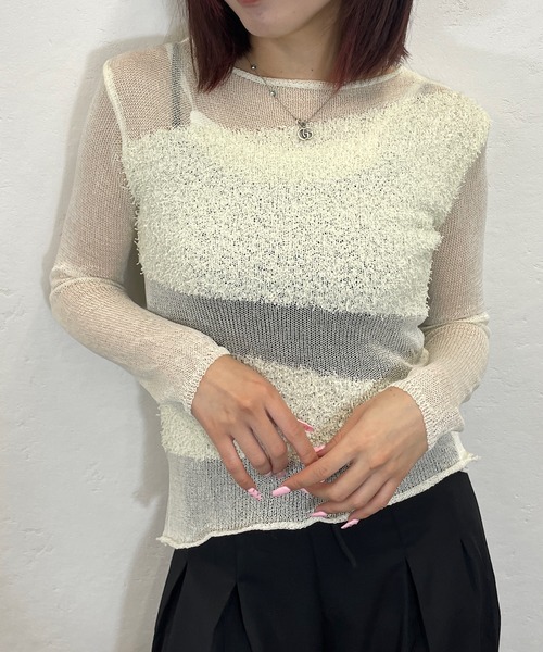 ROGER AND RAW(ロジャーアンドロウ)の「ブークレ切替シアーメッシュ長袖トップス(ニット/セーター・レディース・ブラック/アイボリー・FREE)」の18枚目の写真