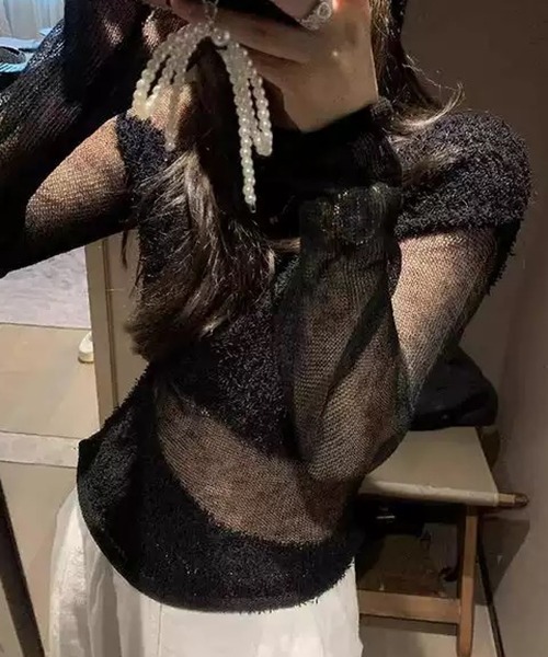 ROGER AND RAW(ロジャーアンドロウ)の「ブークレ切替シアーメッシュ長袖トップス(ニット/セーター・レディース・ブラック/アイボリー・FREE)」の21枚目の写真