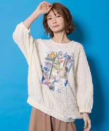 561224：魔女の秘密コラージュ柄 シャーリングレースプルオーバー
