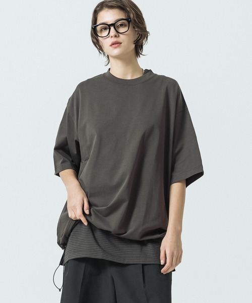 SLICK(スリック)の「【SLICK/スリック】30/2 Compact Yarn Drawstring T-shirt/コンパクトヤーンドローストリングTシャツ/オーバーサイズ シルエット(Tシャツ/カットソー・メンズ・ホワイト/ラベンダー/ブラック/ブラウン・1/3/2)」の3枚目の写真