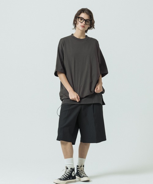 SLICK(スリック)の「【SLICK/スリック】30/2 Compact Yarn Drawstring T-shirt/コンパクトヤーンドローストリングTシャツ/オーバーサイズ シルエット(Tシャツ/カットソー・メンズ・ホワイト/ラベンダー/ブラック/ブラウン・1/3/2)」の6枚目の写真