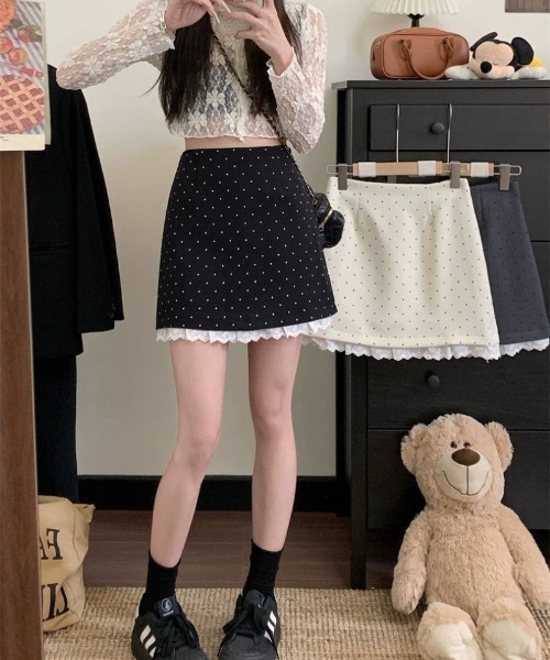 Ritzy(リッツィー)の「ドット柄 レース付きミニスカート(スカート・レディース・ベージュ/ブラック・M/L/S)」の10枚目の写真