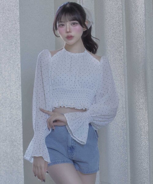 OLIVE des OLIVE(オリーブデオリーブ)の「【Belle Charme】Ribbon Choker Blouse(シャツ/ブラウス・レディース・ピンク/アイボリー/ブラック・FREE)」の5枚目の写真