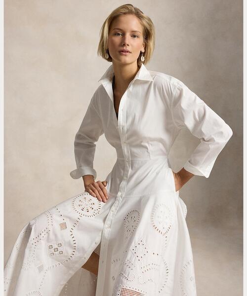 POLO RALPH LAUREN（ポロ ラルフ ローレン）の「コットン アイレット シャツドレス（シャツワンピース・レディース・ホワイト・00/0/8/6/4/2）」の5枚目の写真