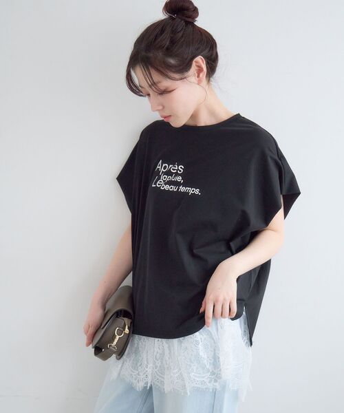 le.coeur blanc(ルクールブラン)の「《WEB限定アイテム》ショルダータック箔プリントTシャツ(Tシャツ/カットソー・レディース・ブラック/グレー/オフホワイト・38)」の3枚目の写真