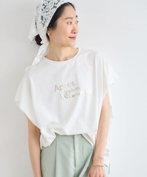 le.coeur blanc(ルクールブラン)の「《WEB限定アイテム》ショルダータック箔プリントTシャツ(Tシャツ/カットソー・レディース・ブラック/グレー/オフホワイト・38)」の5枚目の写真