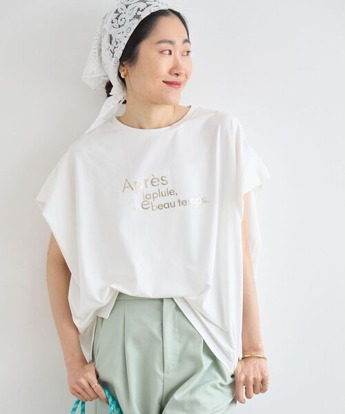 le.coeur blanc(ルクールブラン)の「《WEB限定アイテム》ショルダータック箔プリントTシャツ(Tシャツ/カットソー・レディース・ブラック/グレー/オフホワイト・38)」の6枚目の写真