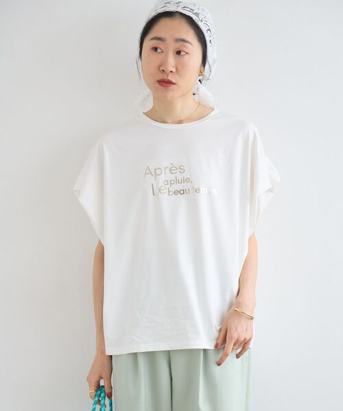 le.coeur blanc(ルクールブラン)の「《WEB限定アイテム》ショルダータック箔プリントTシャツ(Tシャツ/カットソー・レディース・ブラック/グレー/オフホワイト・38)」の8枚目の写真