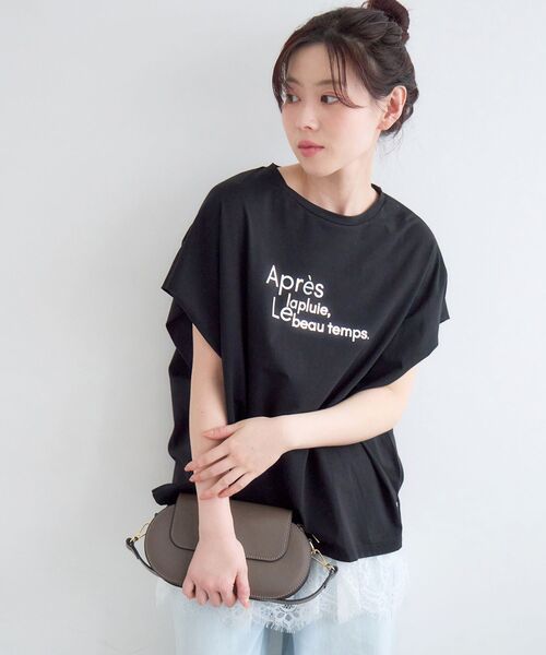 le.coeur blanc(ルクールブラン)の「《WEB限定アイテム》ショルダータック箔プリントTシャツ(Tシャツ/カットソー・レディース・ブラック/グレー/オフホワイト・38)」の22枚目の写真