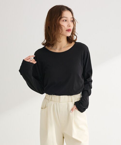 Green Parks(グリーンパークス)の「シアー天竺プルオーバー(Tシャツ/カットソー・レディース・ブラック/オフホワイト・FREE)」の12枚目の写真