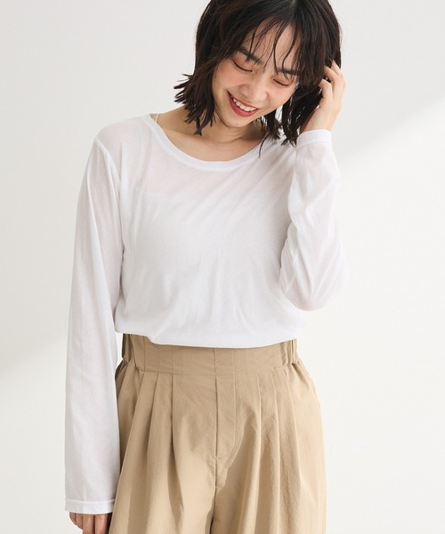 Green Parks(グリーンパークス)の「シアー天竺プルオーバー(Tシャツ/カットソー・レディース・ブラック/オフホワイト・FREE)」の1枚目の写真