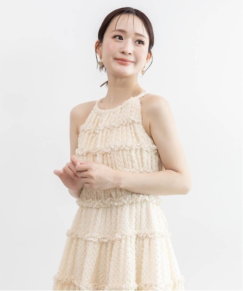 RANDA(ランダ)の「フリンジジャガードフリルキャミワンピース(ワンピース・レディース・ブルー/アイボリー/ホワイト・0/1)」の6枚目の写真