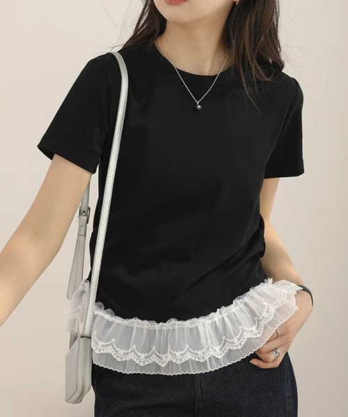 by LEGNA(バイレグナ)の「ドッキングペプラムTシャツ(Tシャツ/カットソー・レディース・ブラック/ホワイト・MEDIUM/LARGE)」の1枚目の写真