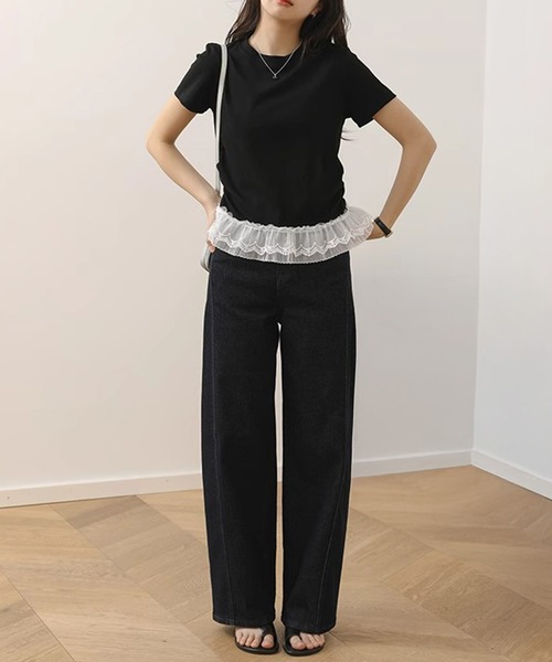by LEGNA(バイレグナ)の「ドッキングペプラムTシャツ(Tシャツ/カットソー・レディース・ブラック/ホワイト・MEDIUM/LARGE)」の14枚目の写真