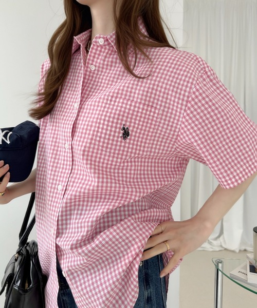 U.S. POLO ASSN.(ユーエスポロアッスン)の「【Ada.別注 U.S. POLO ASSN.】 半袖 ビッグサイズ シャツ ギンガムチェック ◎(シャツ/ブラウス・レディース・ネイビー/ピンク/ブラック・L/M)」の3枚目の写真