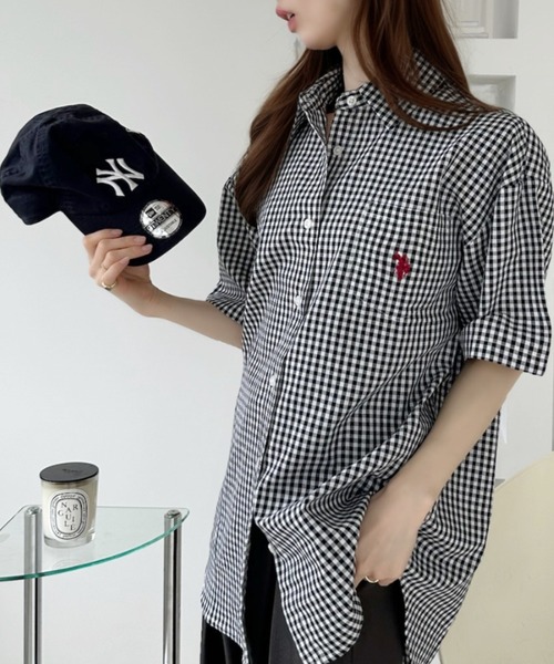 U.S. POLO ASSN.(ユーエスポロアッスン)の「【Ada.別注 U.S. POLO ASSN.】 半袖 ビッグサイズ シャツ ギンガムチェック ◎(シャツ/ブラウス・レディース・ネイビー/ピンク/ブラック・L/M)」の7枚目の写真