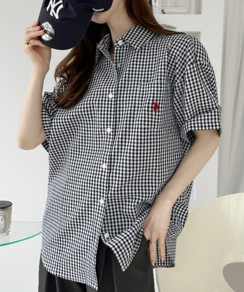 U.S. POLO ASSN.(ユーエスポロアッスン)の「【Ada.別注 U.S. POLO ASSN.】 半袖 ビッグサイズ シャツ ギンガムチェック ◎(シャツ/ブラウス・レディース・ネイビー/ピンク/ブラック・L/M)」の4枚目の写真