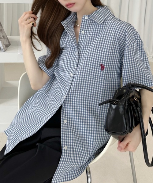 U.S. POLO ASSN.(ユーエスポロアッスン)の「【Ada.別注 U.S. POLO ASSN.】 半袖 ビッグサイズ シャツ ギンガムチェック ◎(シャツ/ブラウス・レディース・ネイビー/ピンク/ブラック・L/M)」の14枚目の写真