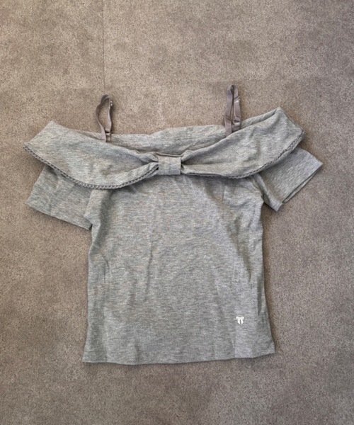 SHEPP(シープ)の「フロントリボン オフショルダー 半袖サマーニットトップス(Tシャツ/カットソー・レディース・ピンク/ホワイト/グレー・S/M)」の7枚目の写真