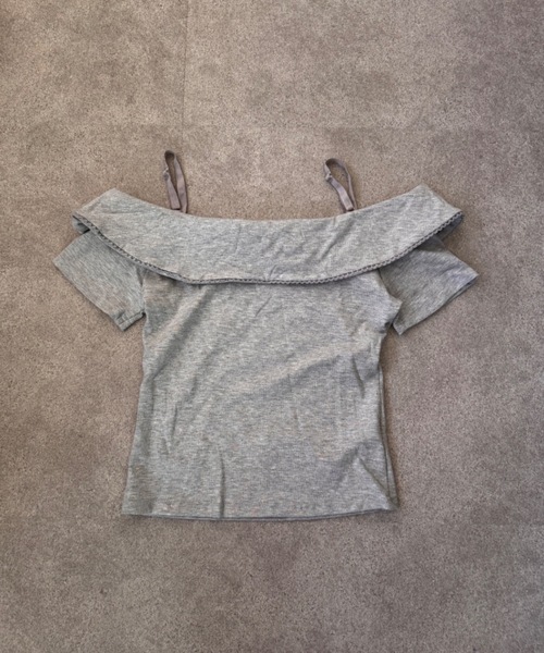 SHEPP(シープ)の「フロントリボン オフショルダー 半袖サマーニットトップス(Tシャツ/カットソー・レディース・ピンク/ホワイト/グレー・S/M)」の12枚目の写真