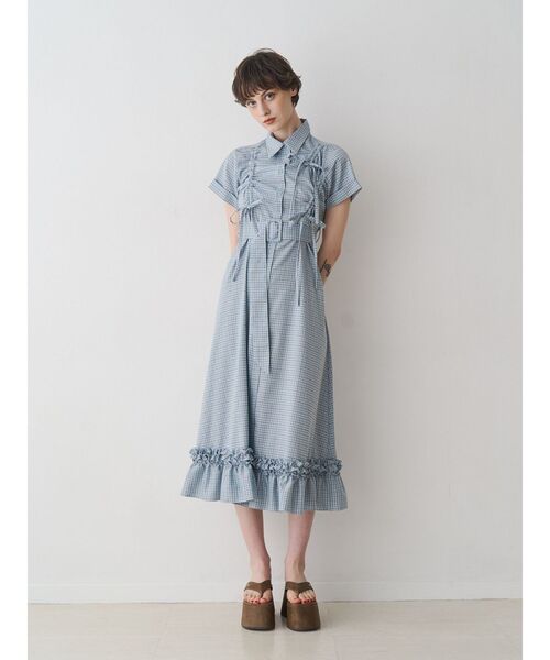 jouetie(ジュエティ)の「アシメギャザーシャツワンピース(ワンピース・レディース・ブルー/グレー/レッド・MEDIUM)」の2枚目の写真