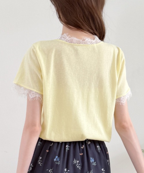 Ada.(エイダ)の「袖レース Vネック カットソー プルオーバー(Tシャツ/カットソー・レディース・イエロー/ブルー/ブラック/ホワイト・FREE)」の21枚目の写真
